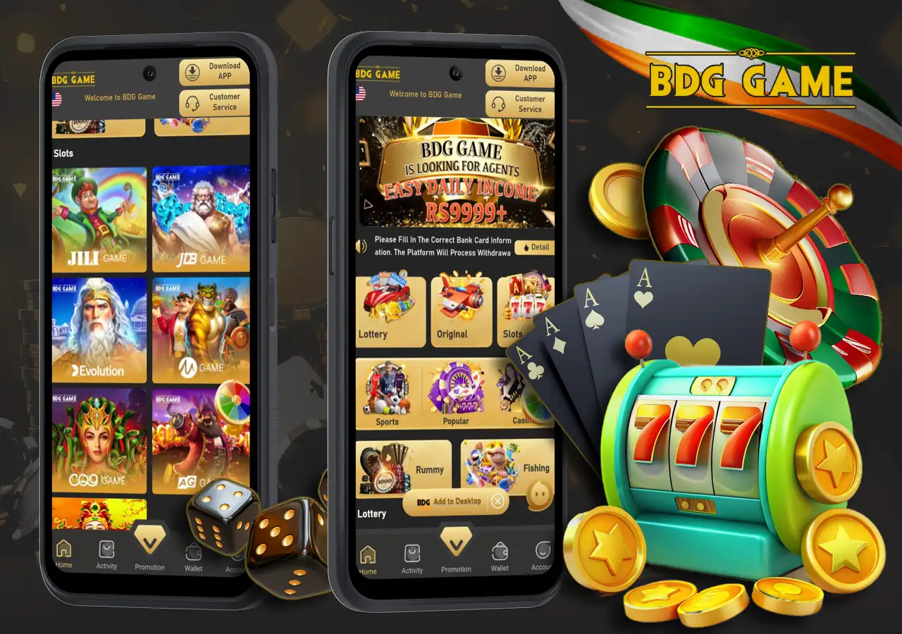 Online casino pages - title page and list of available games, next to available game types